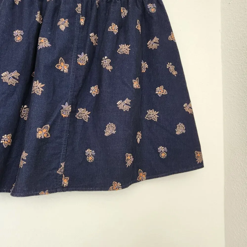Madewell Navy Blue Boho Floral Corduroy Button Front Mini Skirt XS